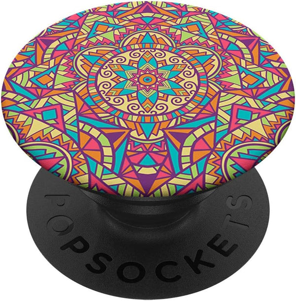 Cute Mandala Colorful Pink Yellow Flower Shape PopSockets Swappable PopGrip