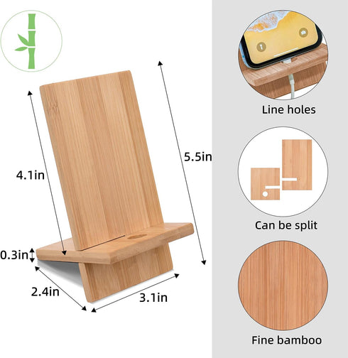 Japanese Style Mobile Stand, Bamboo Wood Cellphone Holder Desktop Organizer Charging Station for All Smartphones Tablets