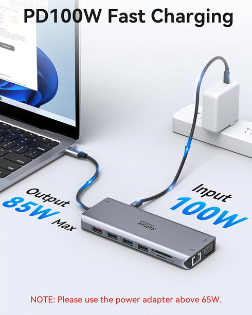 Selore USB C Docking Station Dual Monitor, 14 in 1 with 3 Monitors, 2 HDMI, VGA, 10G USB A/C Ports