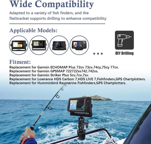 Fish Finder Mount Base, Universal 360° Rotation Ball-Mount Bracket for Marine Boat Kayak, Nylon & Stainless Steel