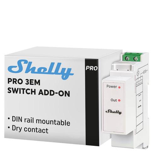 Shelly Pro 3EM Add-On Switch | Dry Contacts for DIN Rail Mounting | Home Automation | iOS Android App | No Hub Required