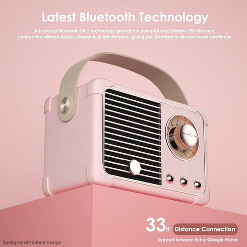 Retro Bluetooth Speaker, Wireless Vintage Small Speaker with Hands-Free Call, Portable for iOS Android Gift Ideas