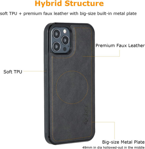 molzar GripBig Series Case for iPhone 12 and 12 Pro, Built-in Metal Plate for Magnetic Mount, Black/Black