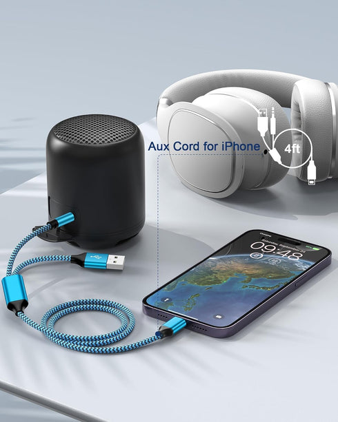 Lightning to 3.5mm Aux Cable for Car + Charge Cord 2-in-1 MFI Certified Male Audio Charging Cable for Apple 14 Pro