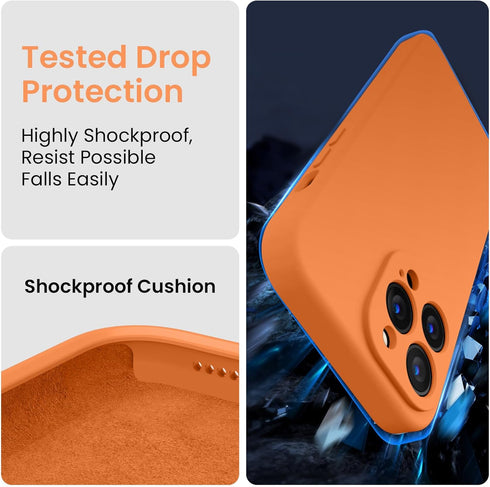FireNova iPhone 13 Pro Case, Kumquat - Silicone, 6.1", with Camera Protection & 2 Screen Protectors, Soft Microfiber