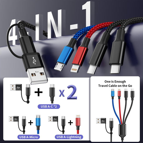 4 2 iPhone17-12/Androids/Pad Charger(2Pcs, 5FT) Dual Type-C Ports in Multi Charging Cable, Travel Cruise Essentials