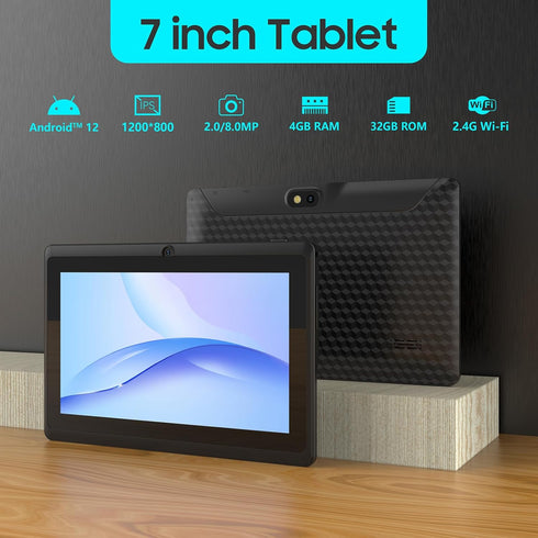 Tablet 7 inch Android 12.0, 4GB RAM, 32GB Storage, 512GB SD Expansion, Quad-core Processor, 3000 mAh Battery