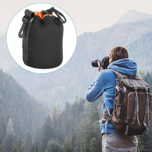 PATIKIL Camera Lens Bag, 3.5" IDx5.5 H Drawstring Pouch with Thick Neoprene, Lens Case for DSLR, Water Coffee Cups,