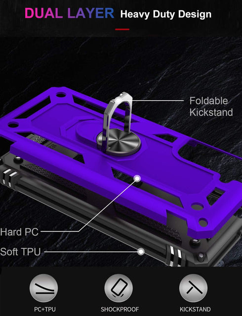 IKAZZ Military Grade Shockproof Case for Galaxy S21, Heavy Duty with Magnetic Kickstand, Purple