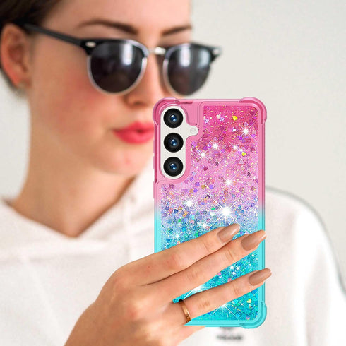Samsung Galaxy S24 Case with Screen Protector, Luxury Glitter Bling Liquid Floating Cute Shockproof Slim Silicone Cover