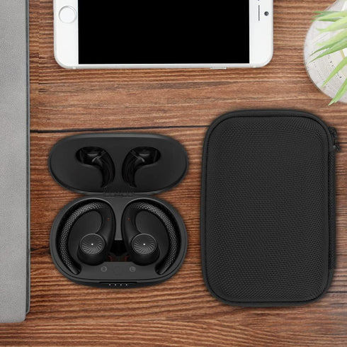 Geekria Shield Earbuds Case for Tribit MoveBuds H1, Replacement Hard Shell Travel Bag with Cable Storage, Black