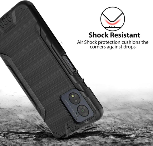 TJS Boost Celero5G SC 2024 Case, Hybrid Shockproof Metallic Brush Finish with Tempered Glass Screen Protector, Black