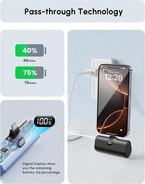 L.LYFOVR 17/Samsung S25, 5000mah Pack Small USB C Power Bank with Foldable Stand for iPhone Galaxy Palm-Sized Portable