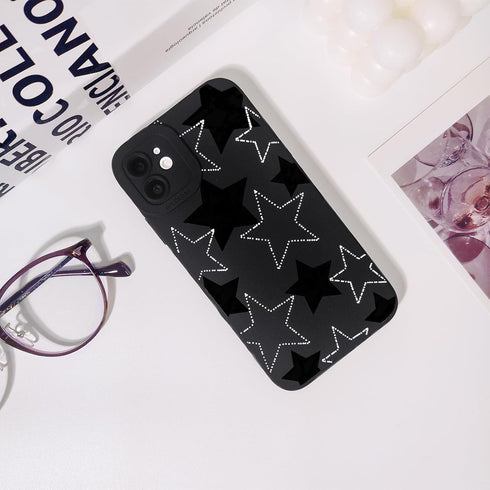 Compatible for iPhone 11 Case Cute Cool Star Black Design for Girls Women Soft TPU Shockproof Protective Girly for iPhone 11-Black&White Star
