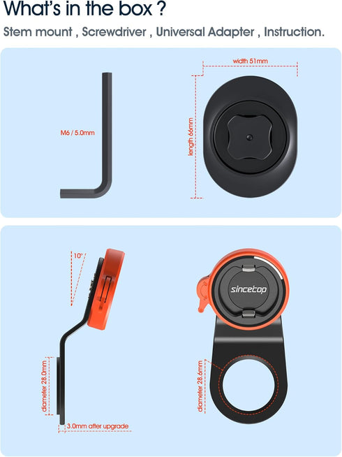 sincetop Bike Phone Mount, Mountain Bicycle Cell Phone Holder, Universal Aluminum Handlebar Stem Phone Clamp, Cycling