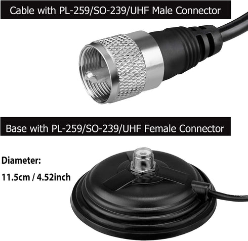 Retevis Magnetic Antenna Mount Base with 5M Coaxial Cable for CB Radio Car Bus Mobile Transceiver