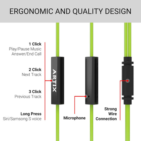 ARTIX XJR Sport Workout Earbuds - Lightweight, sweat-proof in-ear headphones with mic for running, travel, and exercise