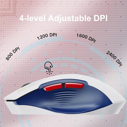 Wireless Mouse with Visible Battery Display - Rechargeable 2.4G USB Optical Mouse for Laptop PC, White and Blue