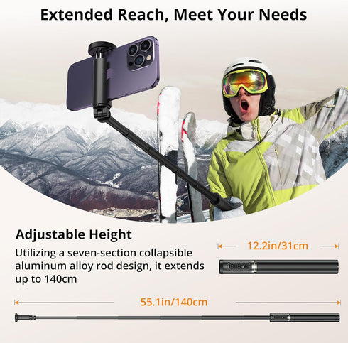 ATUMTEK 55" Selfie Stick Tripod, Extendable Aluminum Phone Tripod with Bluetooth Remote for iPhone, Samsung, Google, LG