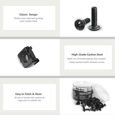 RIVECO M5 Rack Screws & Cage Nuts, 50 Sets for Server Cabinets & Racks Mounting Network Equipment