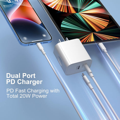 20W USB C Wall Charger Block, Costyle 3 Pack Dual Port USB C Charging Block Brick, Double C Type Charger Cube for iPhone 15 Pro 15 Plus 11 12 13 14 15 Pro Max XS XR iPad Airpods Pro(White)