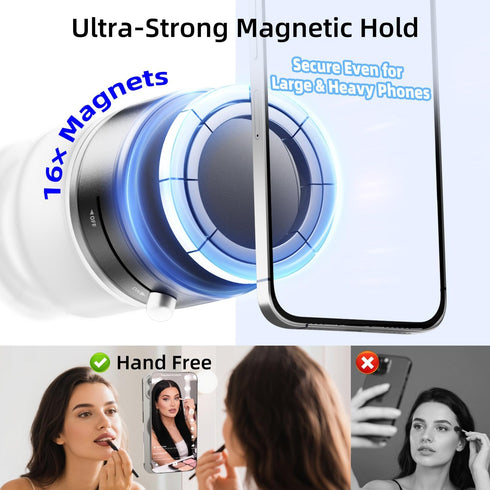 pop-tech Magnetic Vacuum Suction Mirror Phone Holder (Smooth Mirror Surface Only), Gym Bathroom Kitchen Shower Phone