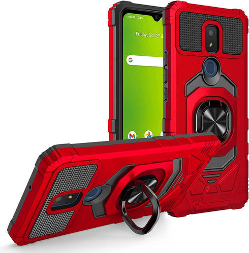 Cricket Icon 3, Splendor, AT&T Motivate 2 Case - Shockproof Protective Phone Case with Ring Stand - RS7 Red