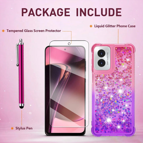 Shop the Moto G Play 2024 Case with Screen Protector - Cute Pink Purple Glitter Bling Slim TPU Soft Silicone Cover.