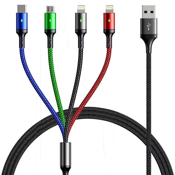 Braided 4 in 1 Multi Charging Cable 4A, 5Ft 2Pack, Fast Charging Cord for iPads, Phones, PS & More with IP/Type C/Micro