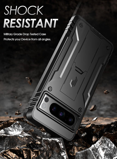 Poetic Revolution Case for Pixel 8 Pro 5G, Rugged Shockproof Cover with Kickstand & Built-in Screen Protector, Black