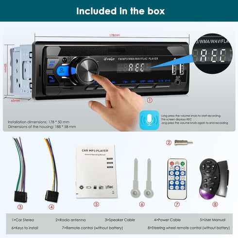 iFreGo USB,SD,AUX,7 MP3 Car Radio Bluetooth, Single DIN Car Stereo,FM Radio,Car Audio Receivers with Handsfree Calling