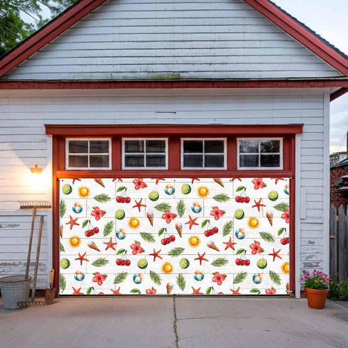 GNAKT AREWG 13x6ft Summer Garage Door Banner Cover Ice-Cream Cherry Starfish Garage Door Decoratons Banner for Indoor