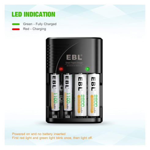 EBL Smart Rapid Charger for AA AAA 9V Rechargeable Batteries, Ni-MH Ni-CD Compatible