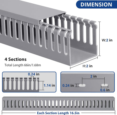 ZhiYo 66in(4X L16.5in) H2in W2in Professional Server Rack Cable Management Raceway, x Cable Raceway Kit, Electrically