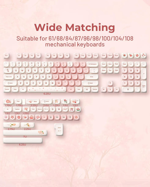 HITIME 60 65 75 100 5 143 Set XVX Pink Cute PBT Keycaps-MOA Keycap, Sakura Love keycap Custom Keyboard Keycaps Percent
