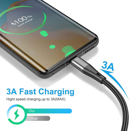 Premium Nylon Braided USB Type C Cable 10ft 3-Pack, 3A Fast Charger for Samsung Galaxy S21, Note 20, LG V50, and more.