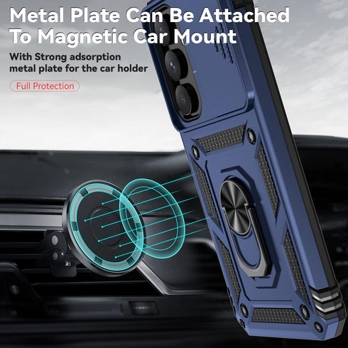 Samsung Galaxy A55 5G Case with Camera Lens Cover, Dual Layer Military-Grade Drop Tested Magnetic Ring Holder Kickstand