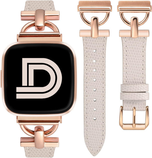 Wearlizer Leather Band for Fitbit Versa 2, Dressy Slim Leather Strap Wristband with D-Shape Metal Buckle