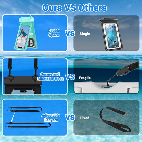 Waterproof Phone Pouch, IPX8 Double Space Cell Phone Case for iPhone 15/14/13 Pro Max Plus (Light Green)