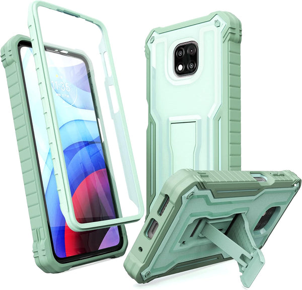 ExoGuard Rubber Shockproof Case for Moto G Power 2021, Built-in Screen Protector and Kickstand, Green