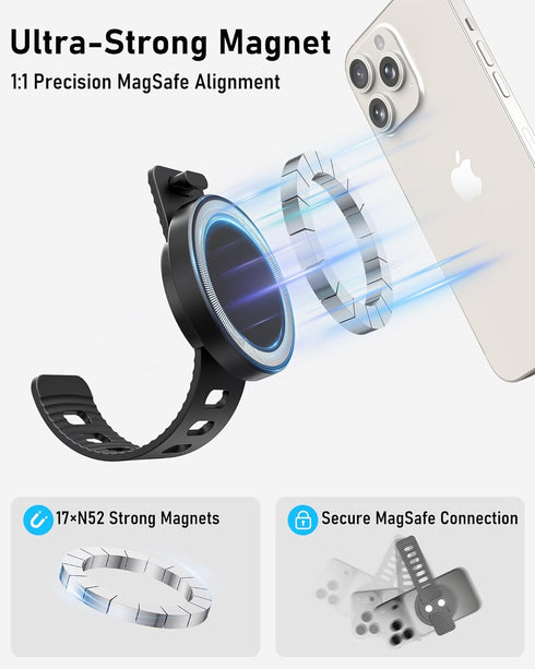NINEFATICS 17x N52 1217 Stroller Phone Holder, Compatible with MagSafe, Magnetic Handlebar Mount, Strong Magnets, Fits