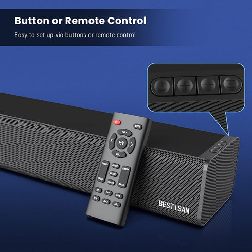 Sound Bar, BESTISAN 50 Watts Soundbar with HDMI, Optical, Coaxial, AUX, USB and Bluetooth Connection, Bass Adjustable,