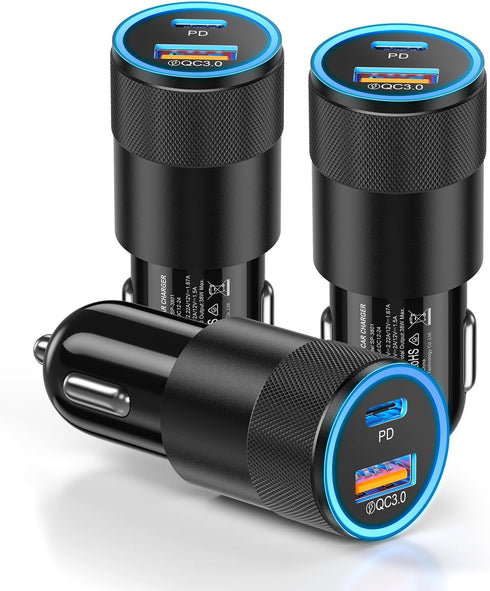 Car Charger USB C 3-Pack - Ancekoy 38W Dual Port PD + QC 3.0 Car Charger Adapter for Fast Charging iPhone 15 14 13 12