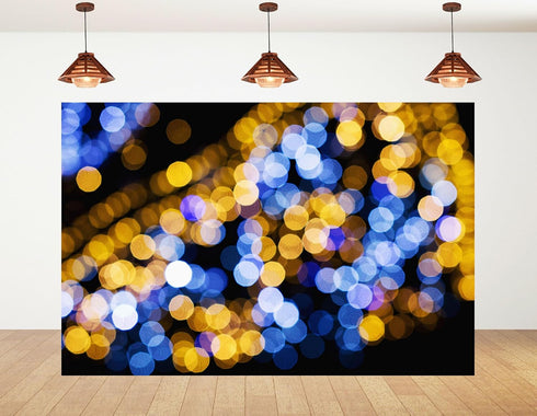 KeyWork 10x7ft Blue Gold Bokeh Backdrop Glitter Night Light Abstract Sparkle Photography Background