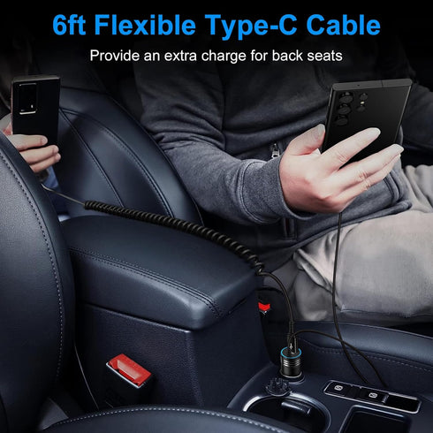 48W Car Charger USB C Fast Charging for iPhone 16 Pro Max, Motorola Edge 2024 Razr, 3ft Type C Coiled Cable