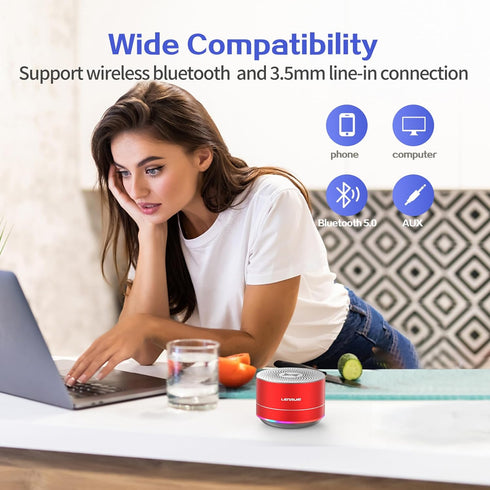 LENRUE A2 Portable Wireless Bluetooth Speaker with Lights and Lanyard, Mini Metal Speakers for Home Outdoor