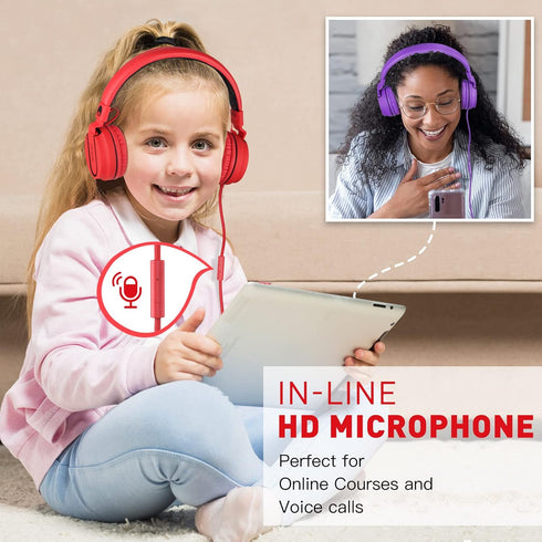 rockpapa 950 Wired Headphones for Kids Girls Boys for School with Microphone, On-Ear Foldable Corded for Laptop, Tablet