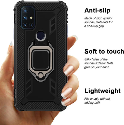 Asuwish Phone Case for OnePlus Nord N10 5G with Screen Protector Cover and Slim Ring Holder Stand Hard Hybrid Rugged Cell Mobile Accessories One Plus N 10 G5 1 Plus 10N 1plus One+ 1+ N105G Black