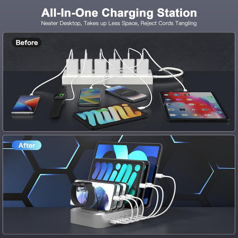 MSTJRY 90W 6-Port USB C Fast Charging Station - Multi PD Charger Station for iPhone, iPad, Tablet, Phone, Charging Dock