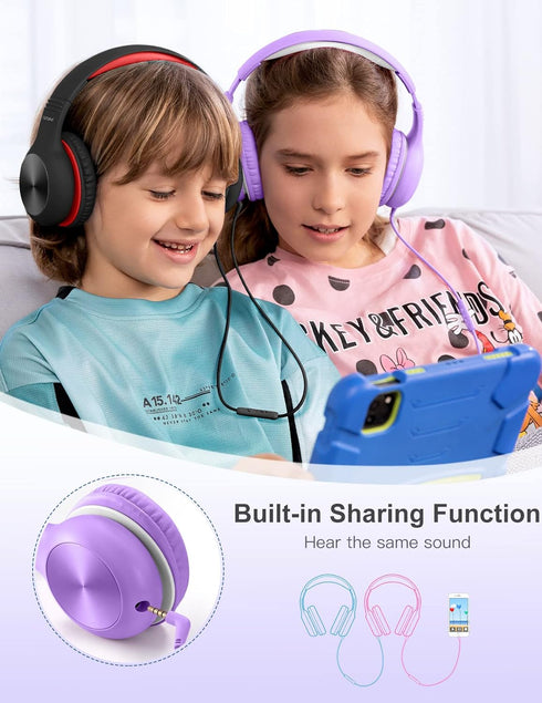 Kids Headphones for School, Over Ear Headphones with Microphone, 85dB/94dB Safe Volume Limit, HD Sound